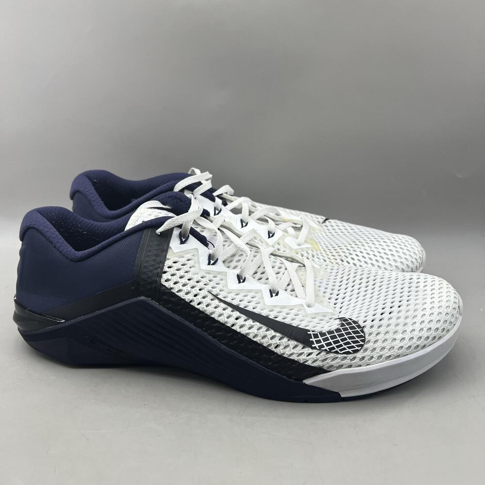 Nike Metcon 6 Training Shoes Men Size 15 White Navy Mesh Comfort Gym Sneakers